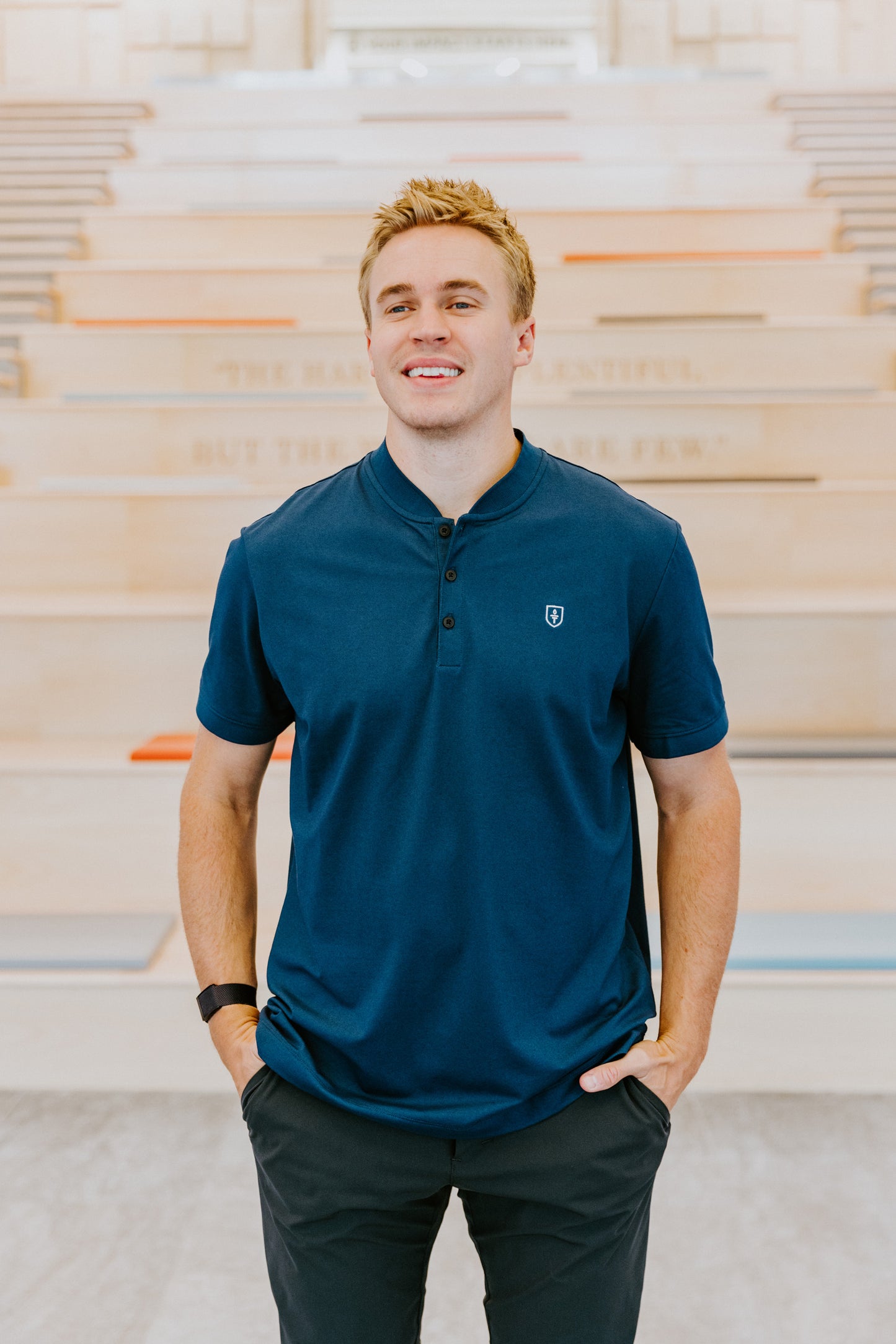 M + M Henley Navy Polo