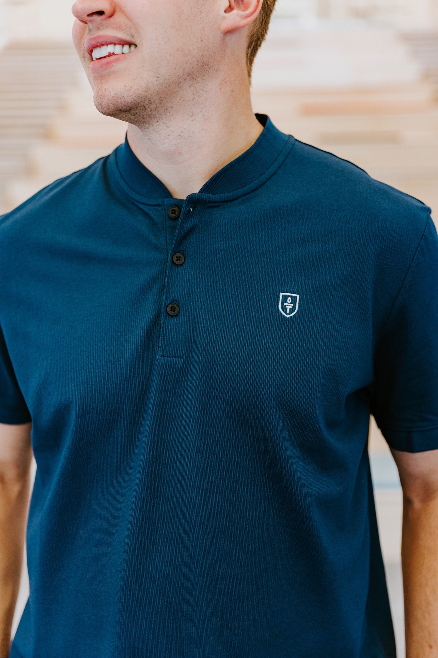 M + M Henley Navy Polo