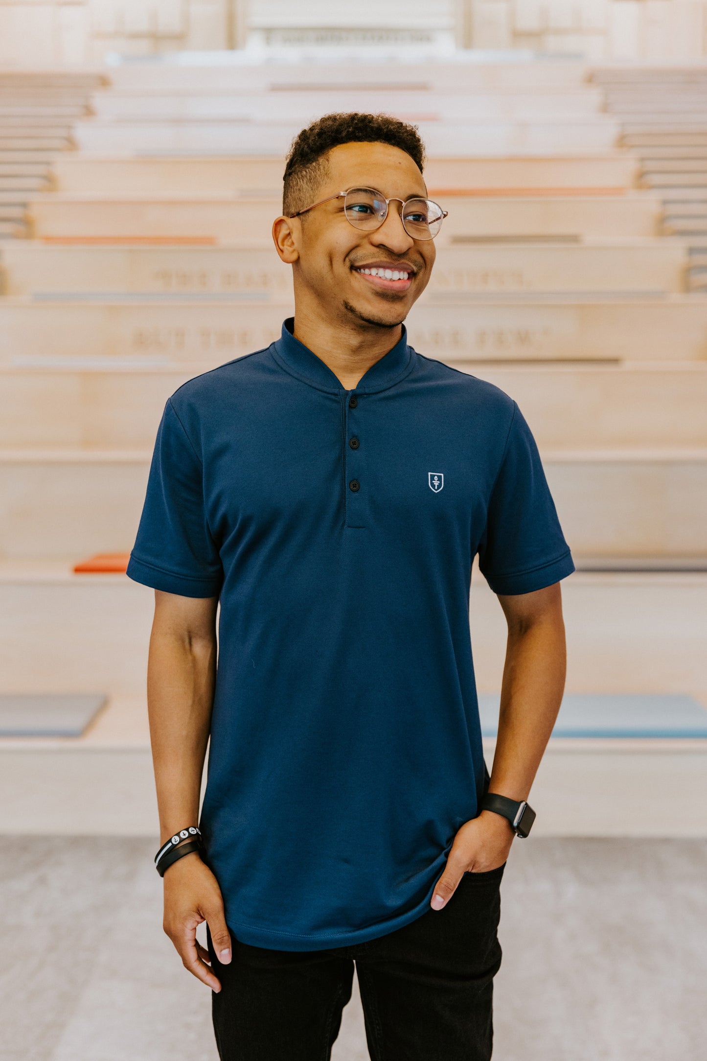 M + M Henley Navy Polo