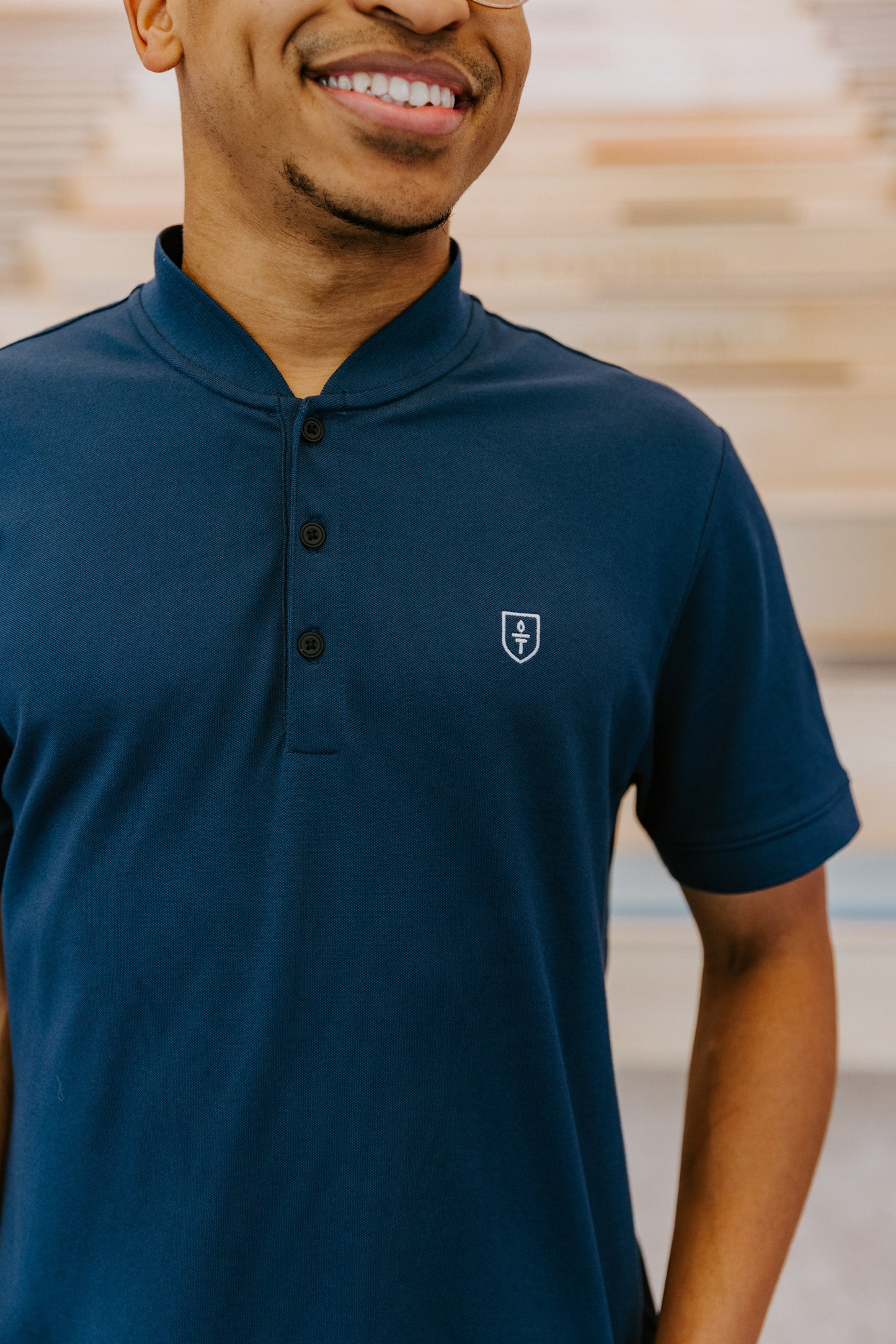 M + M Henley Navy Polo