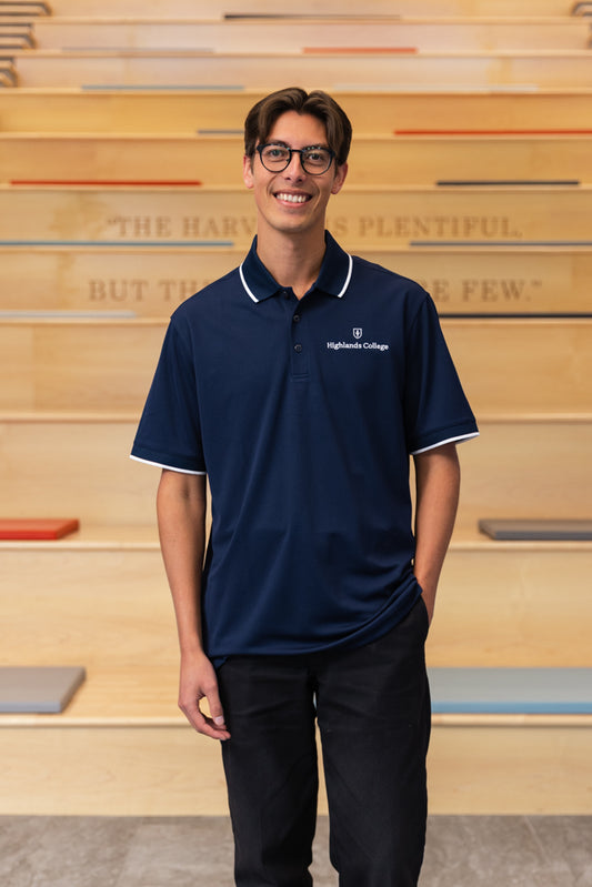 Port Authority Blue polo with white strip